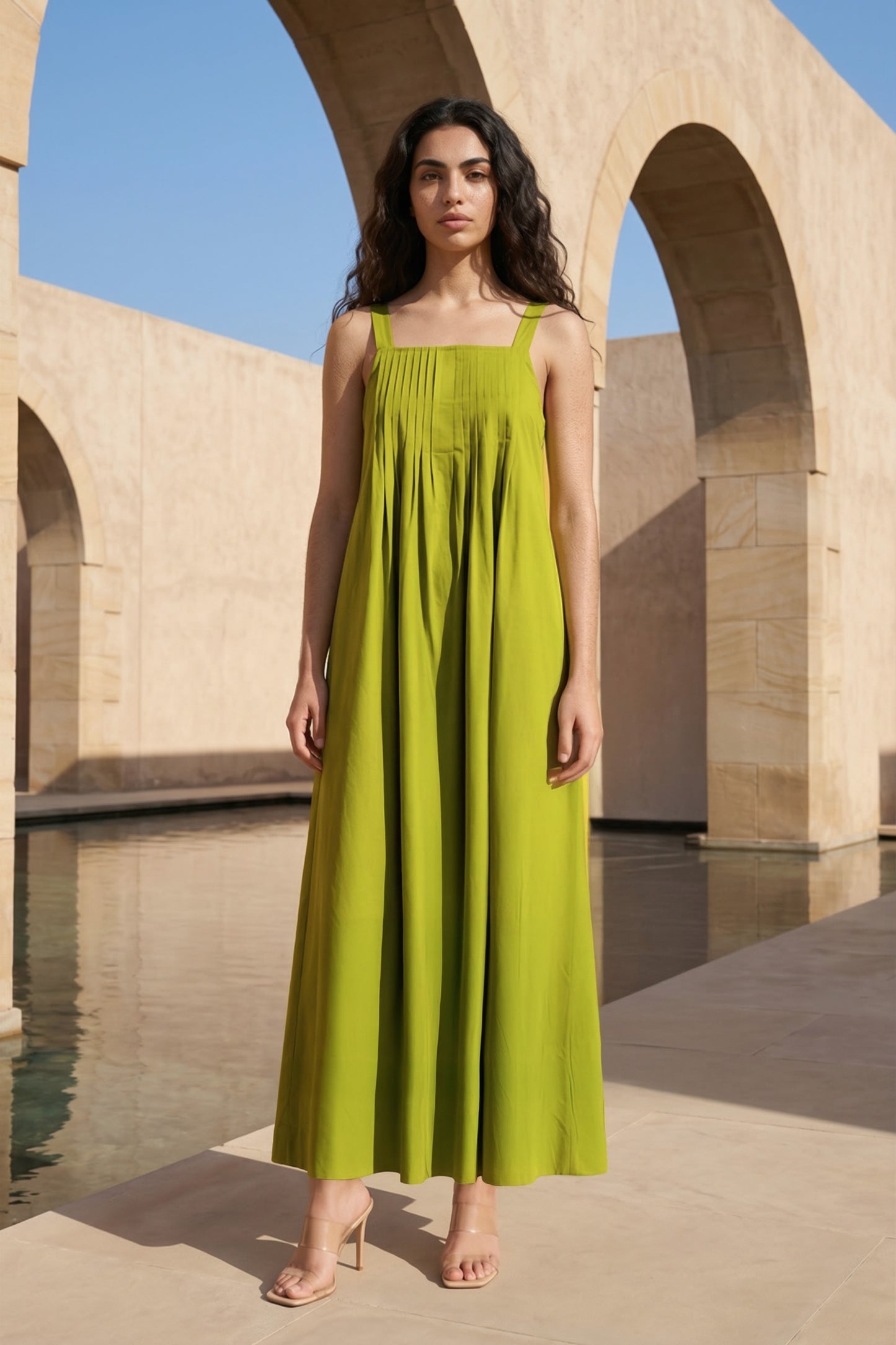 CHARTREUSE GREEN POPLIN MIDI