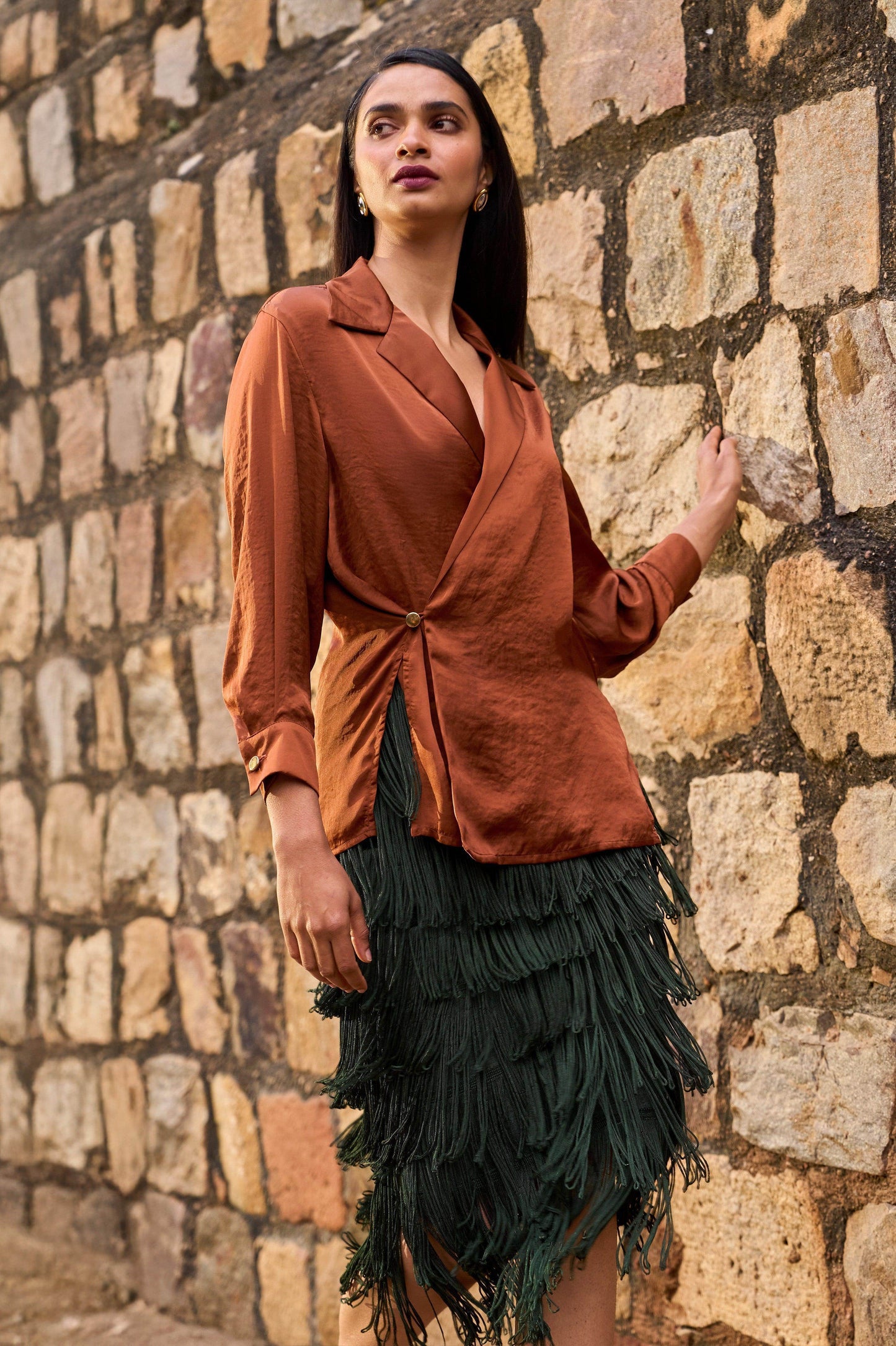 LAYERED FRINGE MIDI SKIRT - dash and dot