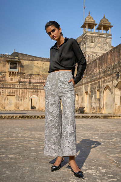 DRAPED SHIRT & METALLIC EMBROIDERED PANT - dash and dot