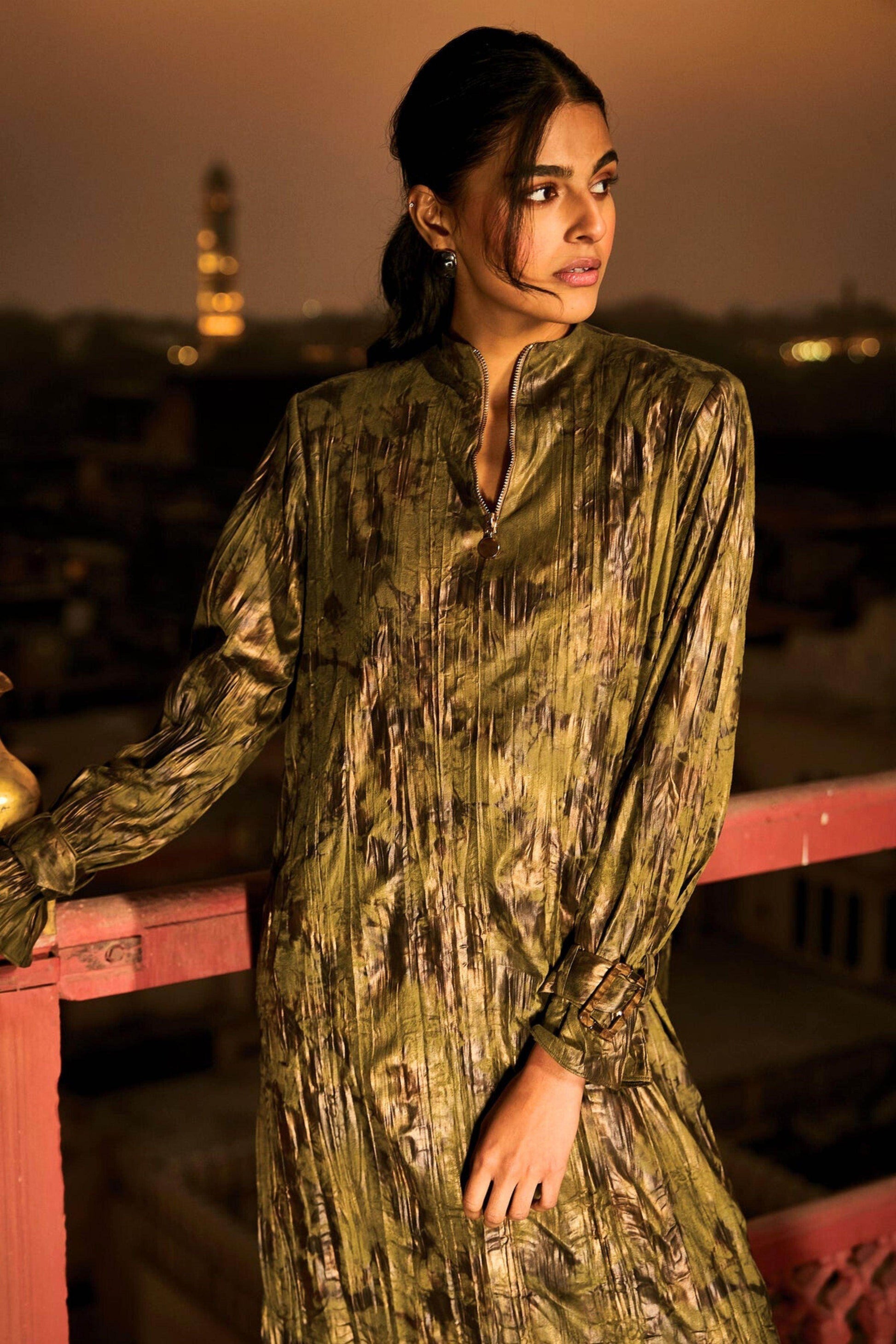 CRUSHED FOILED SHIRT DRESS - dash and dot