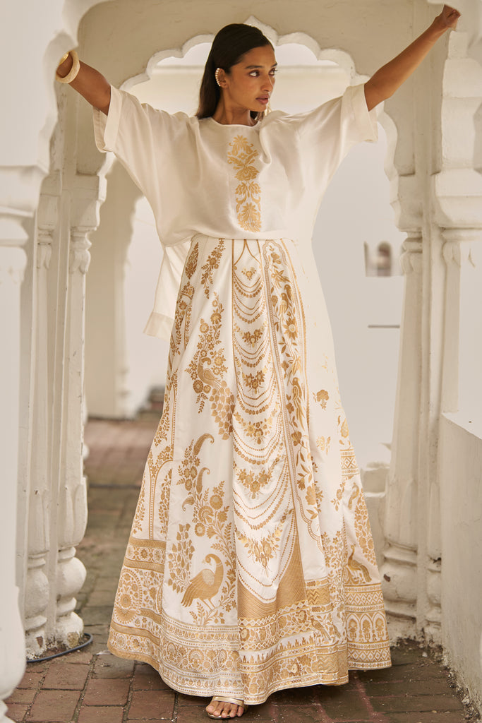 BENARES SILK BROCADE MAXI SKIRT dash and dot