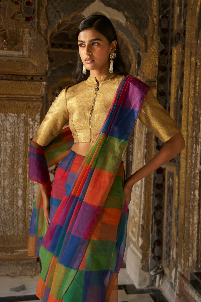 CHECK ORGANZA SARI DRAPE SKIRT dash and dot