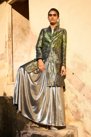 BROCADE JACKET AND FIT & FLARE SILVER SKIRT - dash and dot