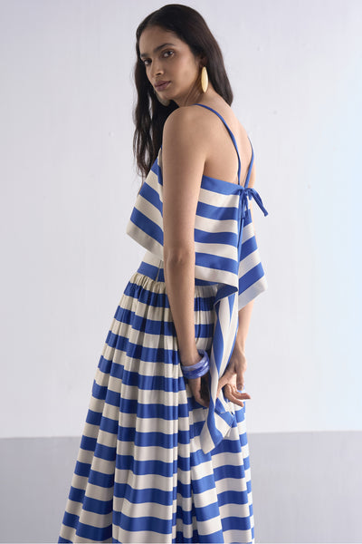 BACK KNOT DRAPED STRIPE TOP