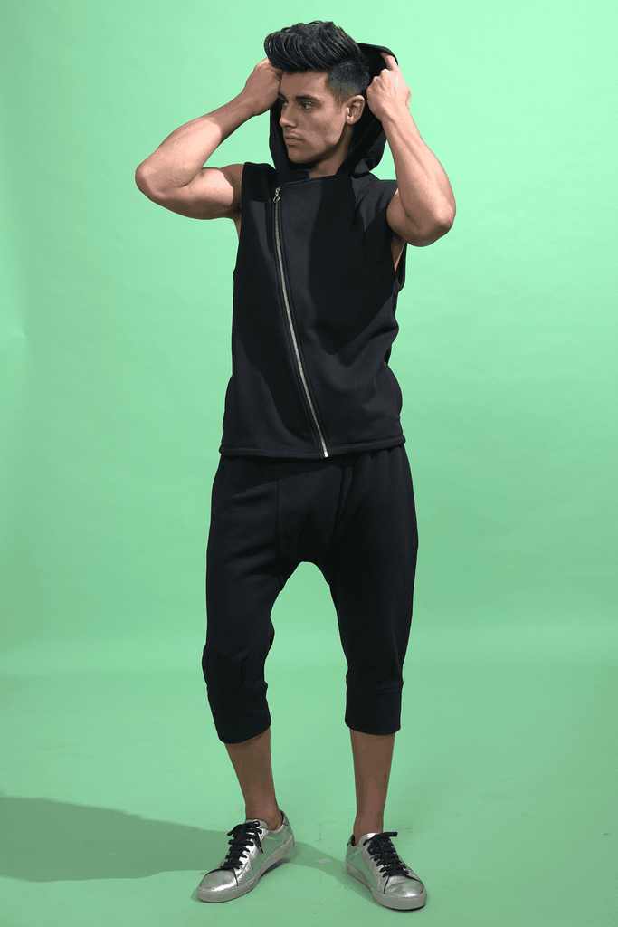 SLEEVELESS CROSS ZIP HOODIE CROP JOGGER SET - dash and dot dash and dot