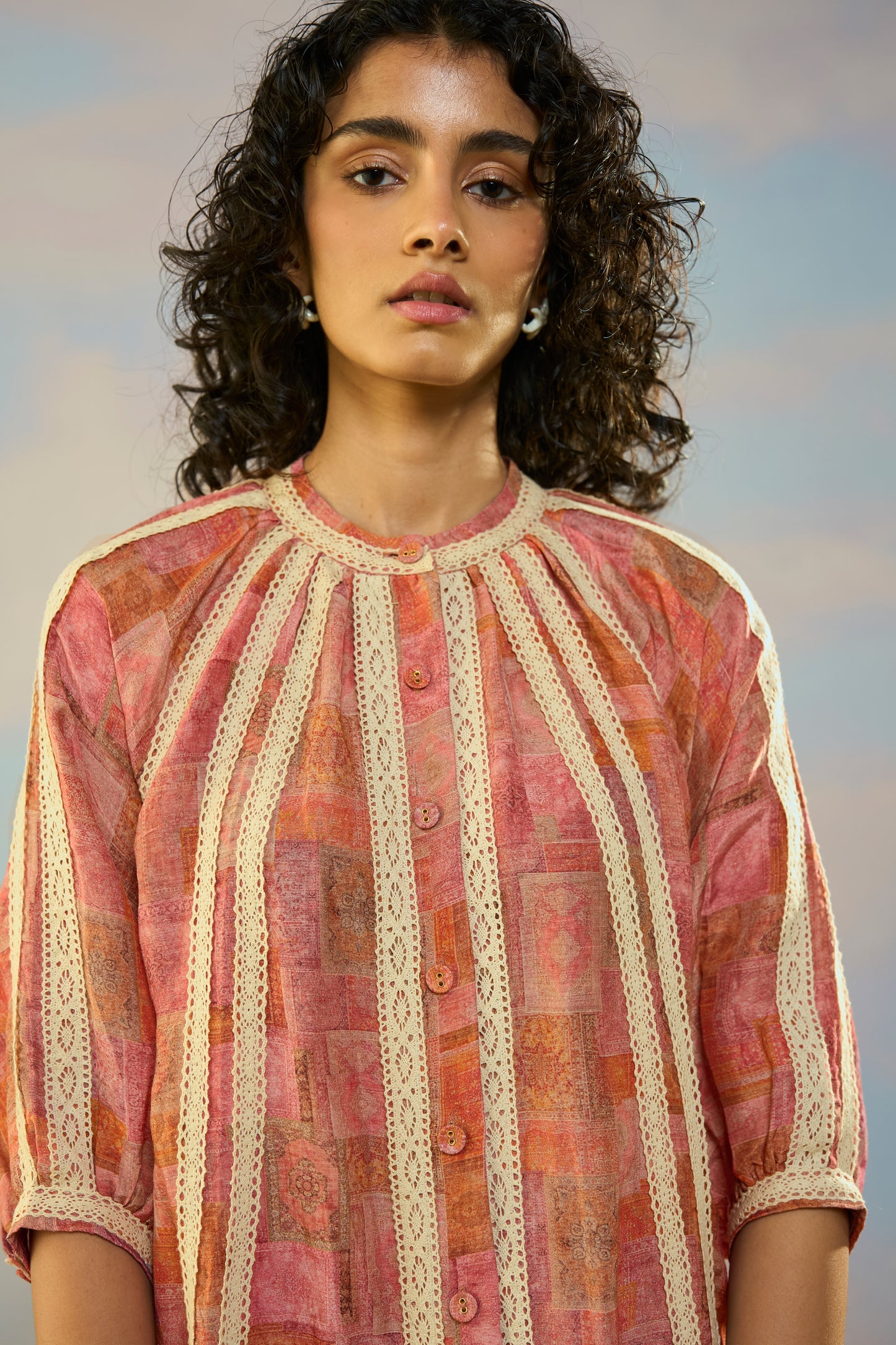 PRINTED LINEN-LACE DRESS