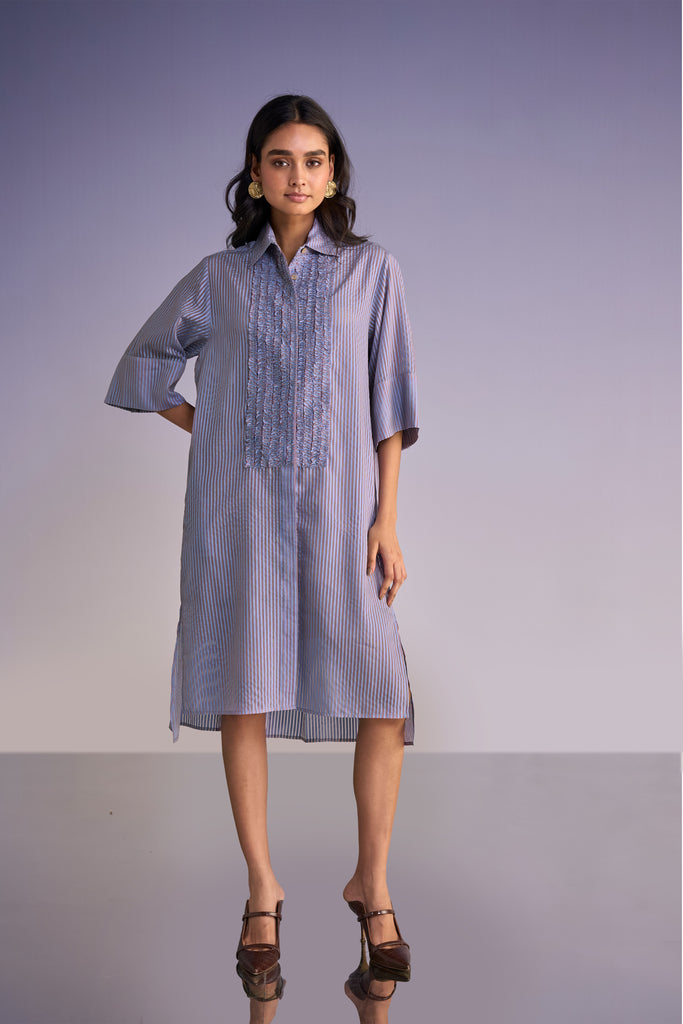 RUFFLED BIB ORGANZA STRIPE SHIRT DRESS dash and dot