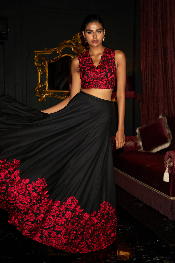 EMBROIDERED CROP TOP & FLARED SKIRT SET dash and dot