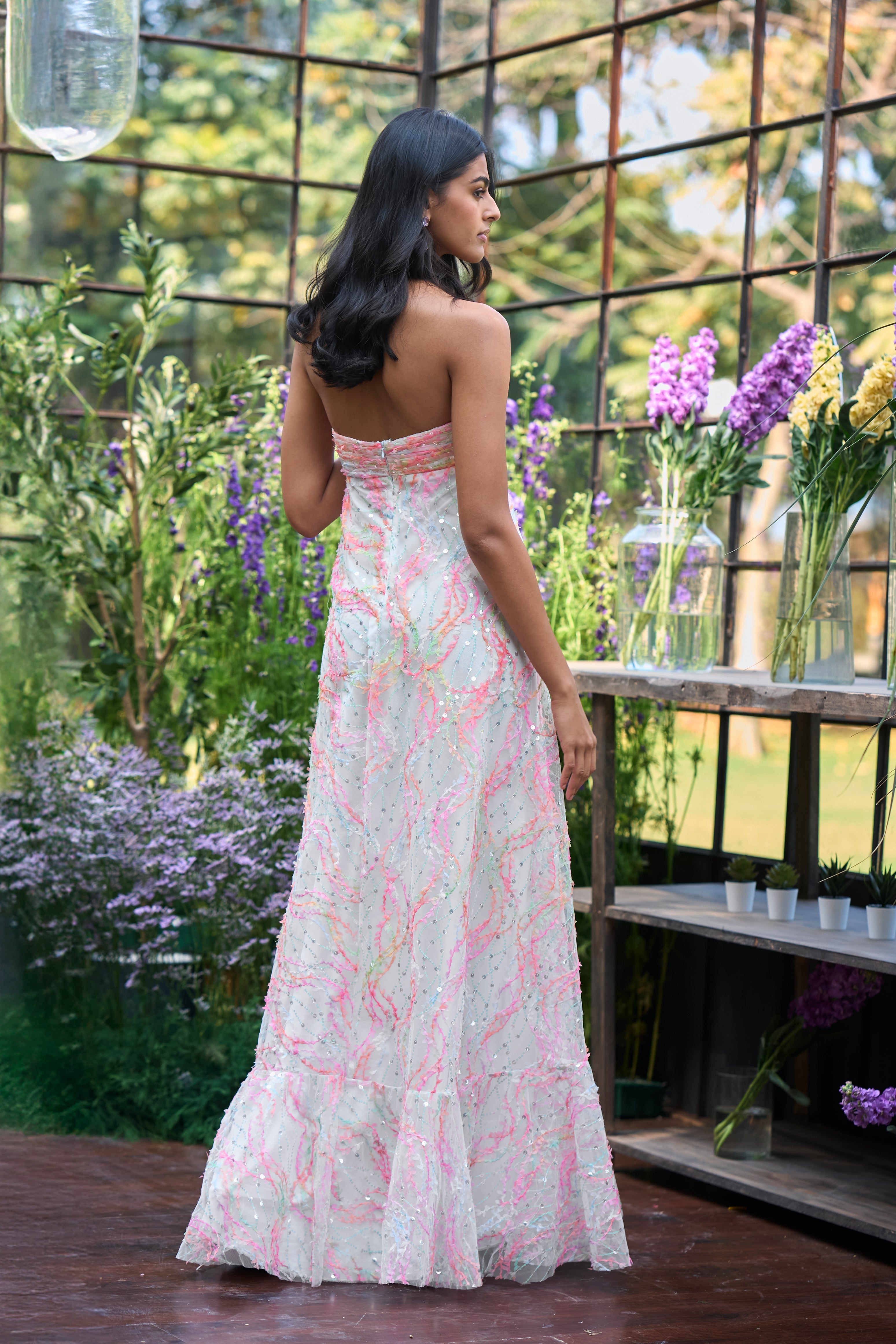sachin and babi light blue dress Floral Sequin Embroidery Ribbon Tie Dress – Salt & Fox main image 1