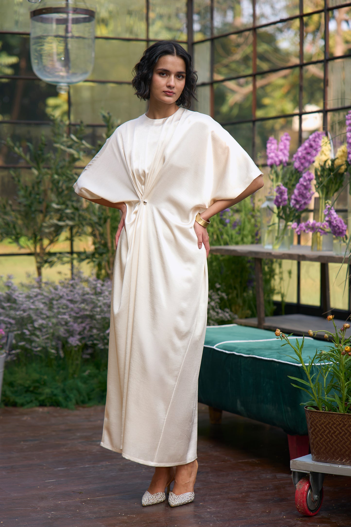 DRAPED & PLEATED KAFTAN DRESS