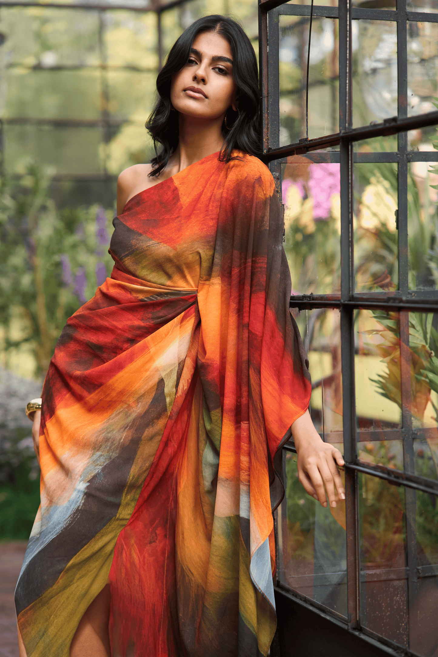 ABSTRACT ONE SHOULDER DRESS