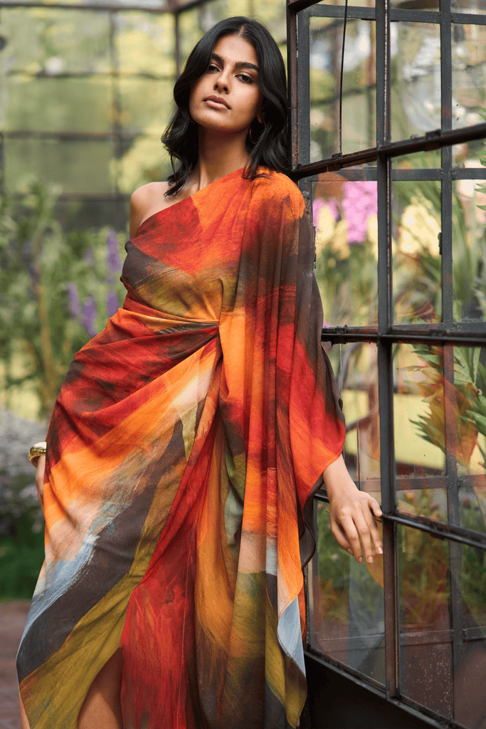 ABSTRACT ONE SHOULDER DRESS dash and dot