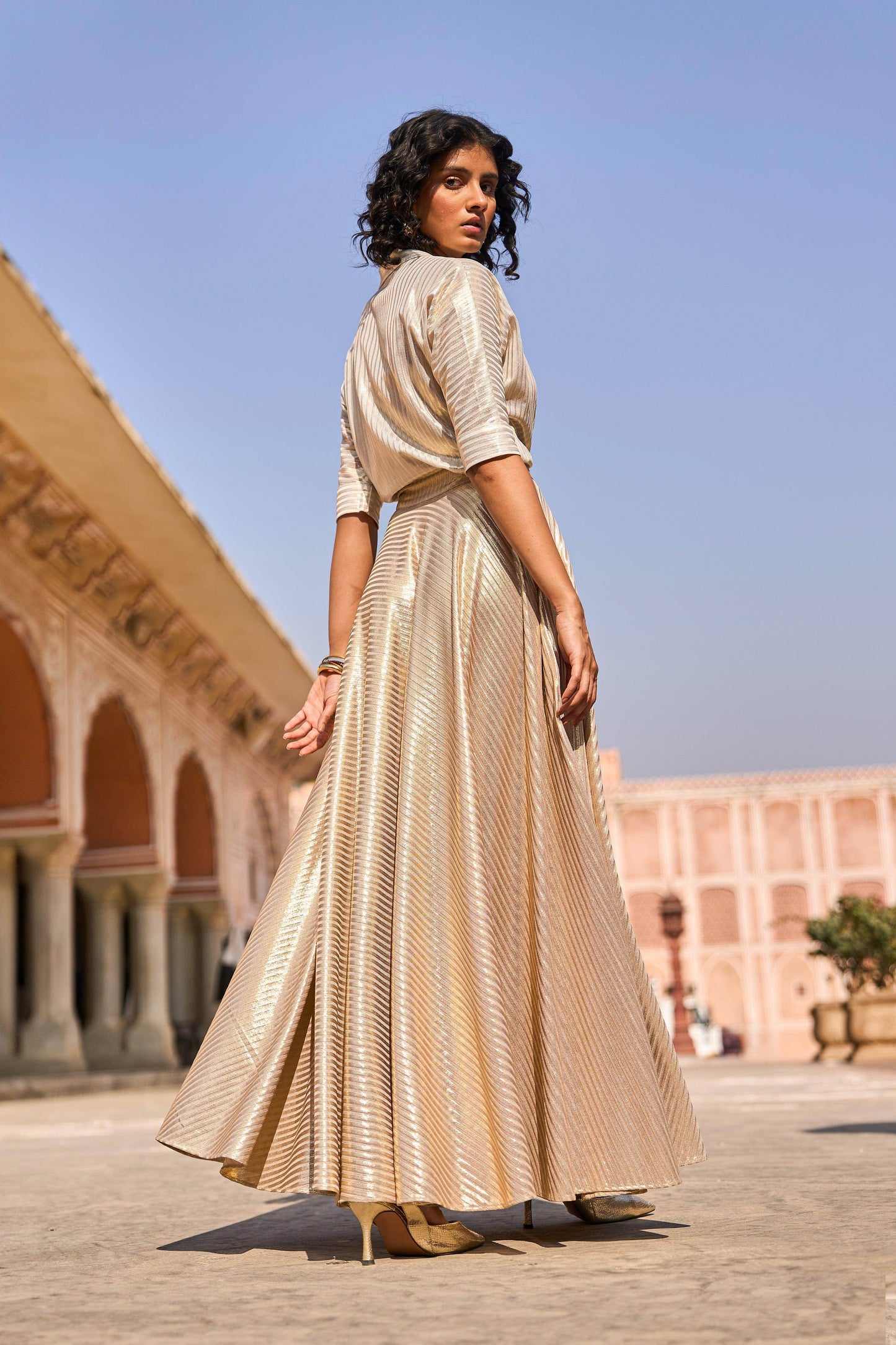 TEXTURED LAMÉ MAXI SKIRT SET - dash and dot