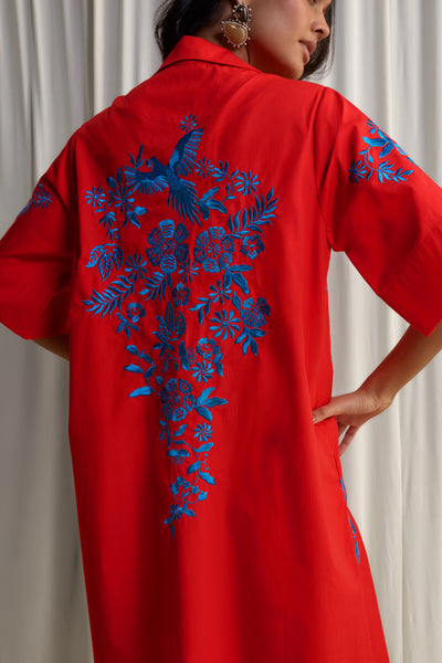 PLACEMENT EMBROIDERED SHIRT DRESS