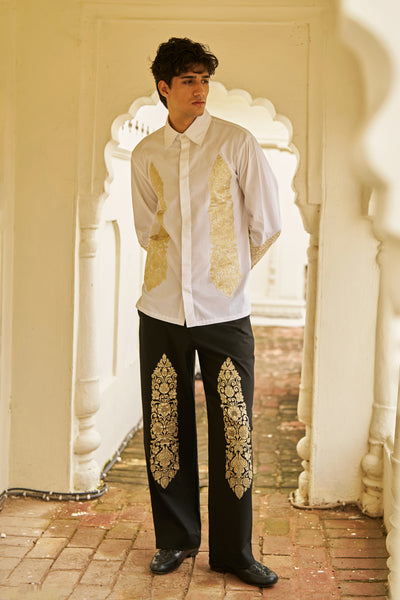 WHITE BROCADE PATCH SHIRT