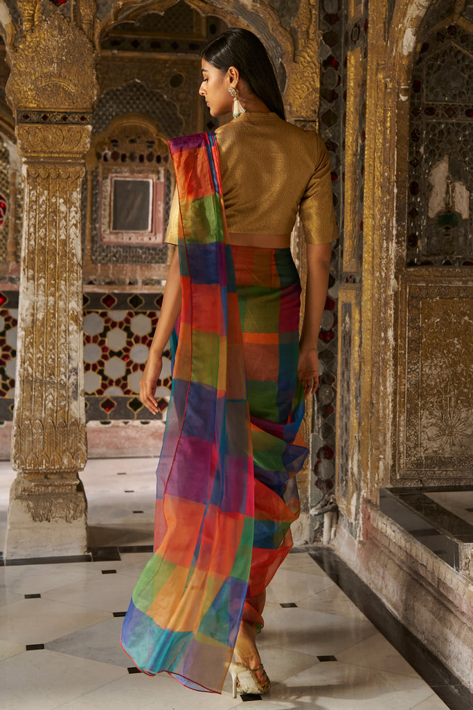 CHECK ORGANZA SARI DRAPE SKIRT dash and dot