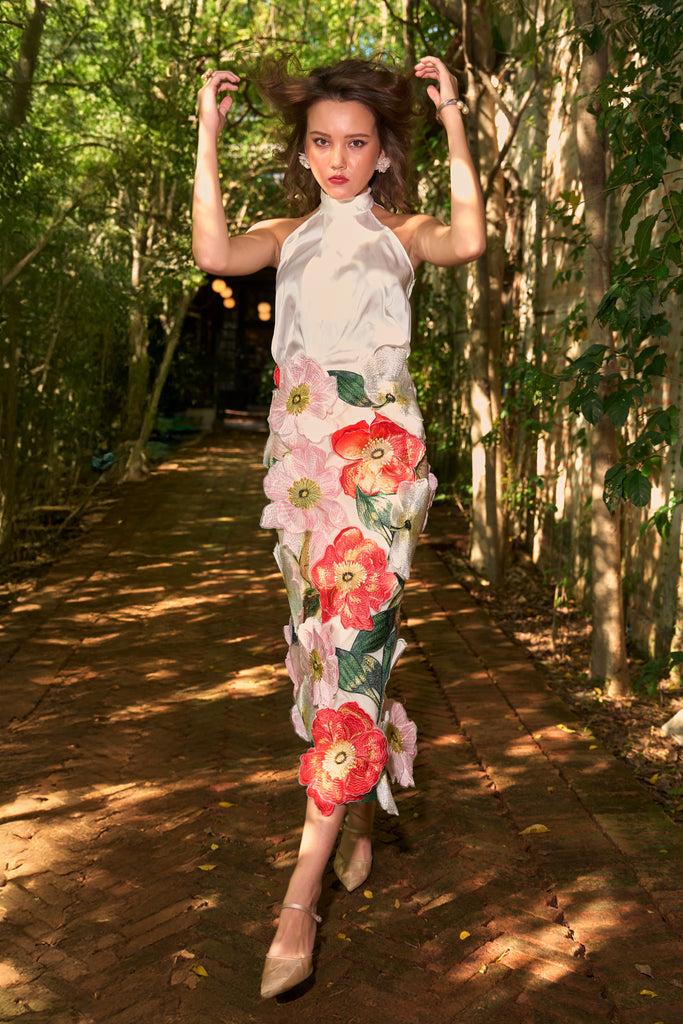 IVORY SATIN HALTER SHIRT dash and dot