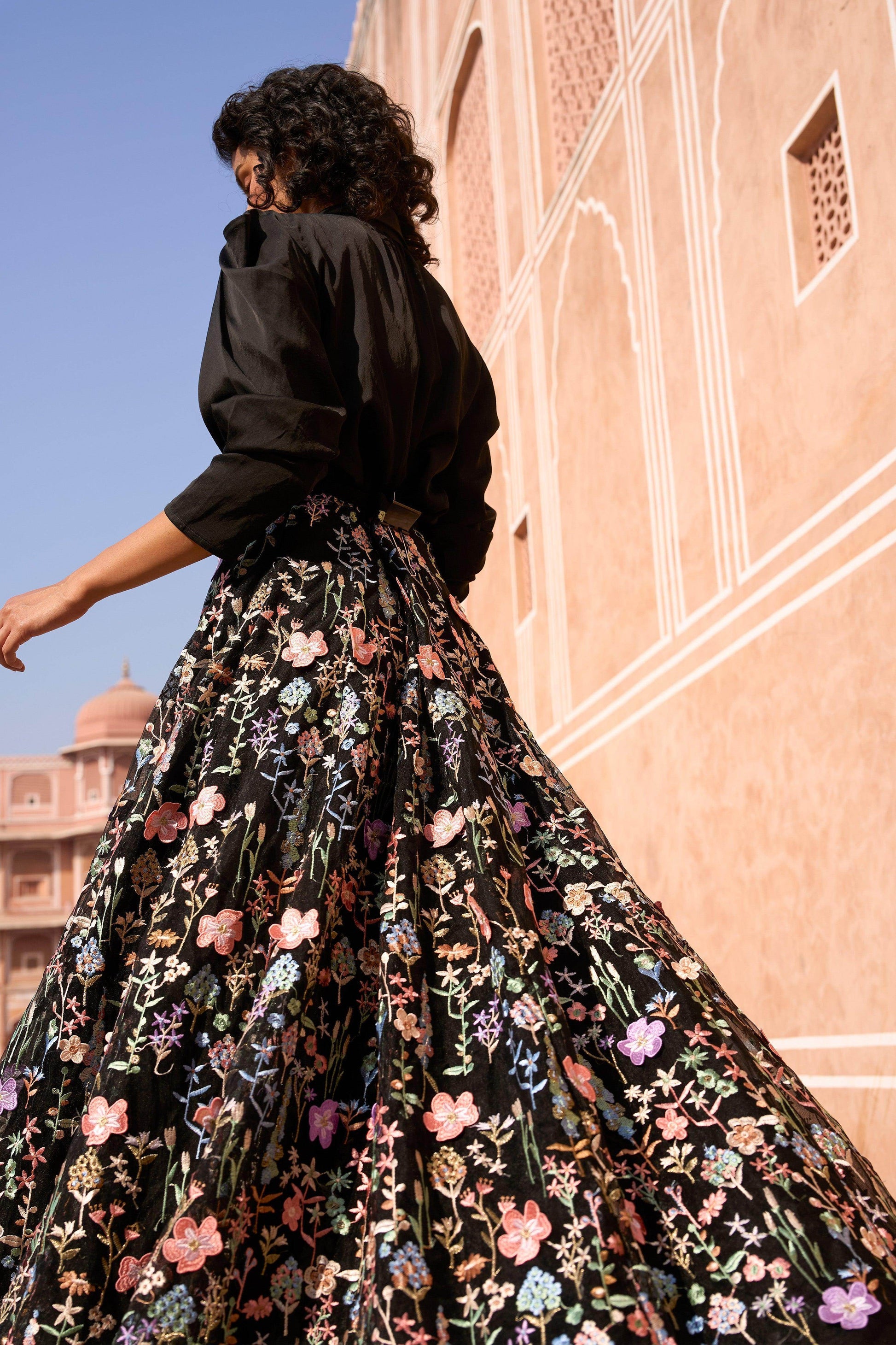 3D FLORAL MAXI SKIRT AND CHAIN NECK SHIRT - dash and dot