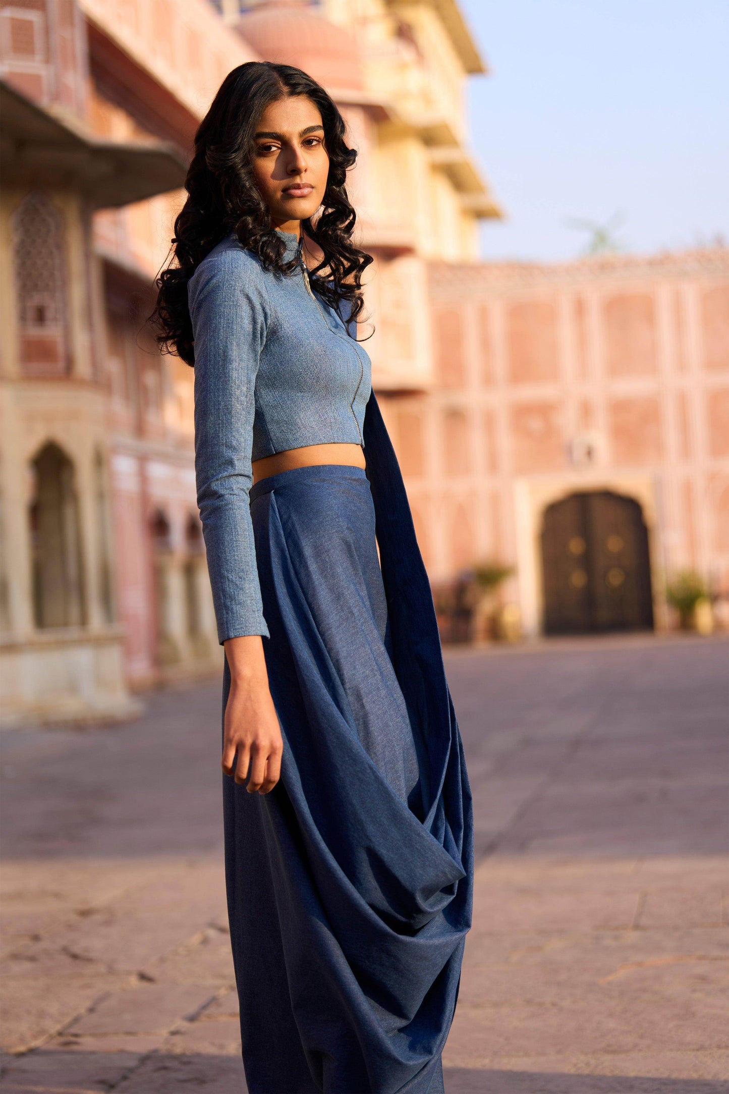 DENIM ZIP SHIRT AND SARI SKIRT - dash and dot