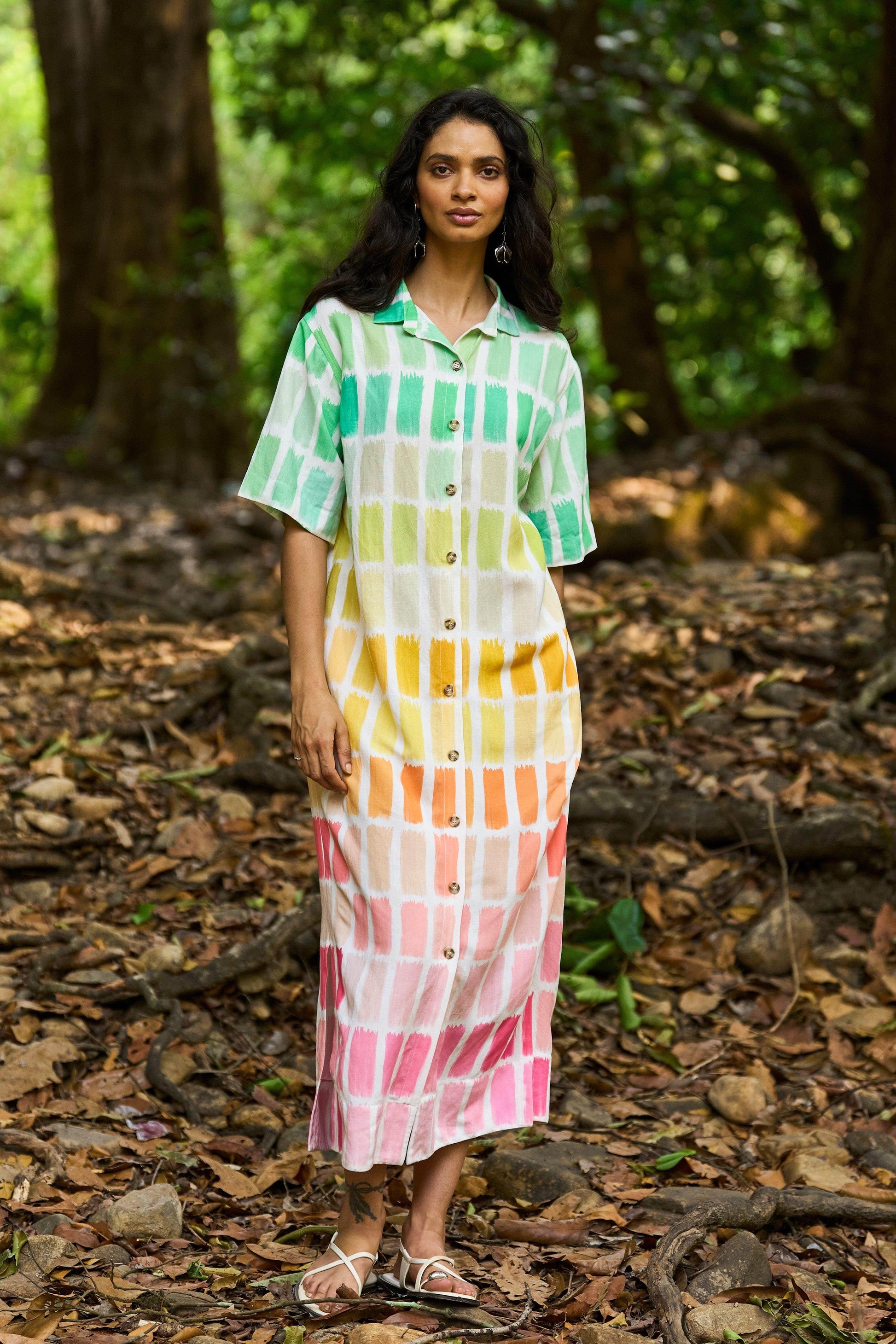 PRINTED LINEN SHIRT DRESS - dash and dot