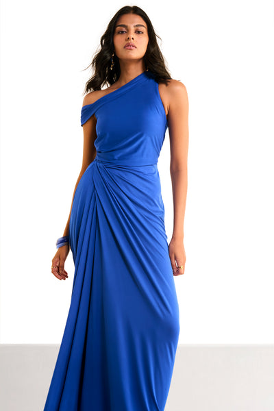 ONE SHOULDER DRAPED KNIT DRESS
