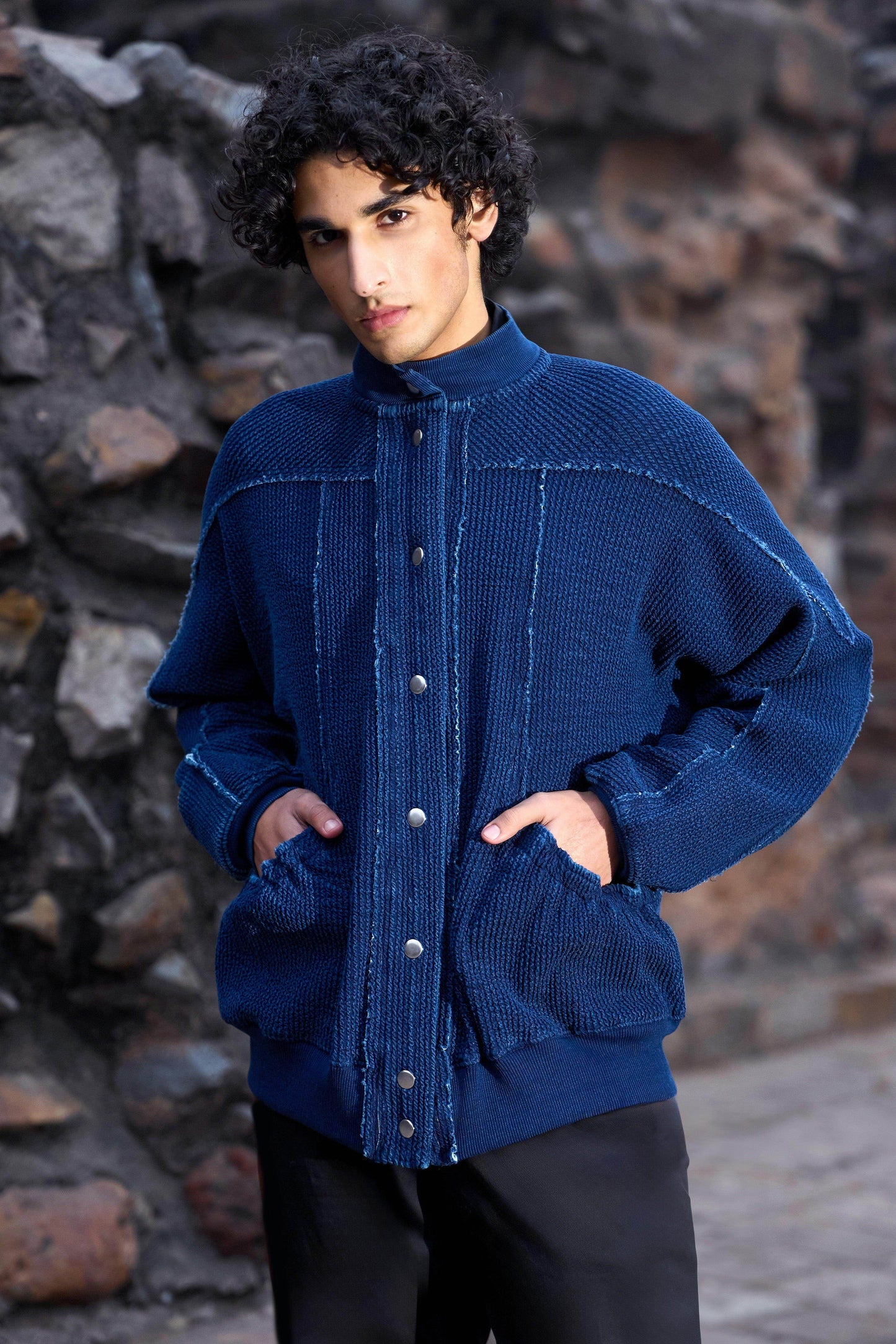 INDIGO KNITTED TEXTURED JACKET - dash and dot