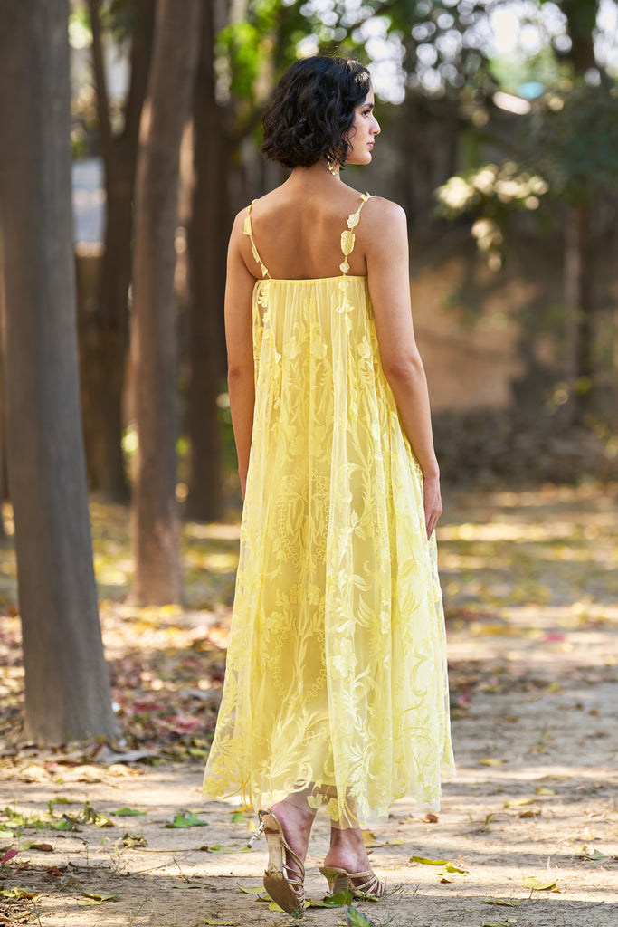STRAPPY EMBROIDERED MIDI dash and dot