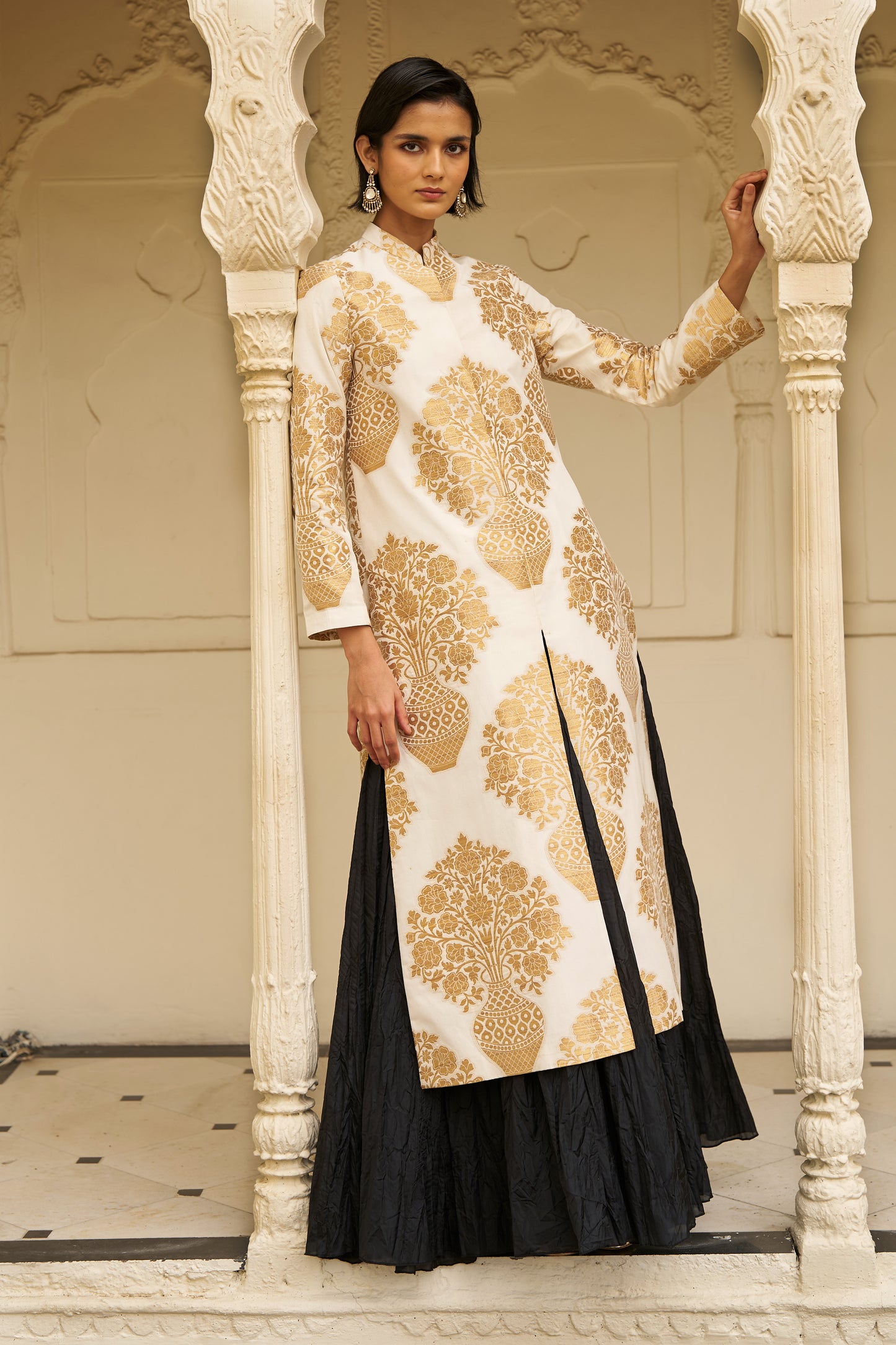 BENARES SILK BROCADE LONGLINE JACKET