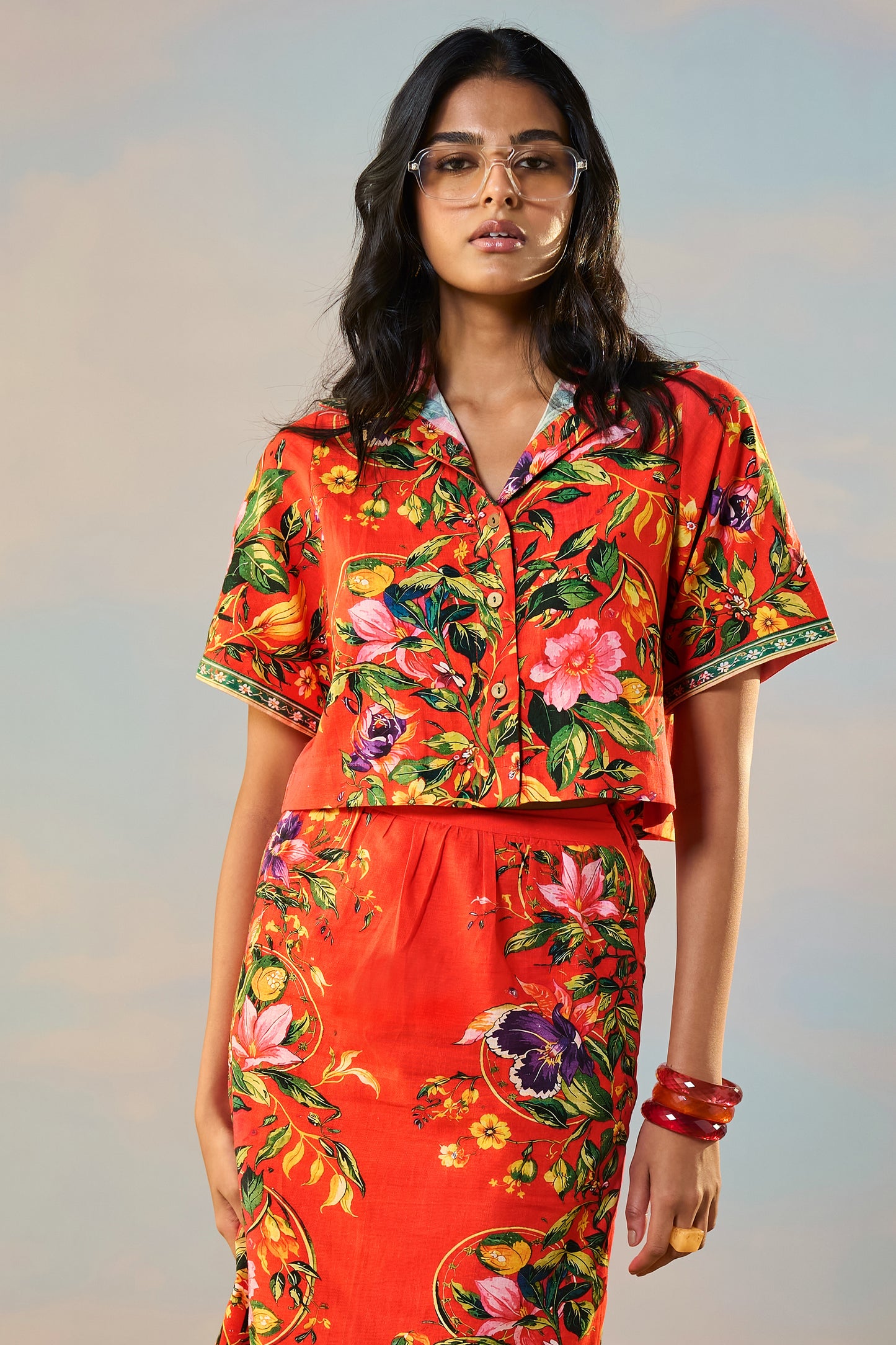 LINEN PLACED FLORAL PRINT SHIRT