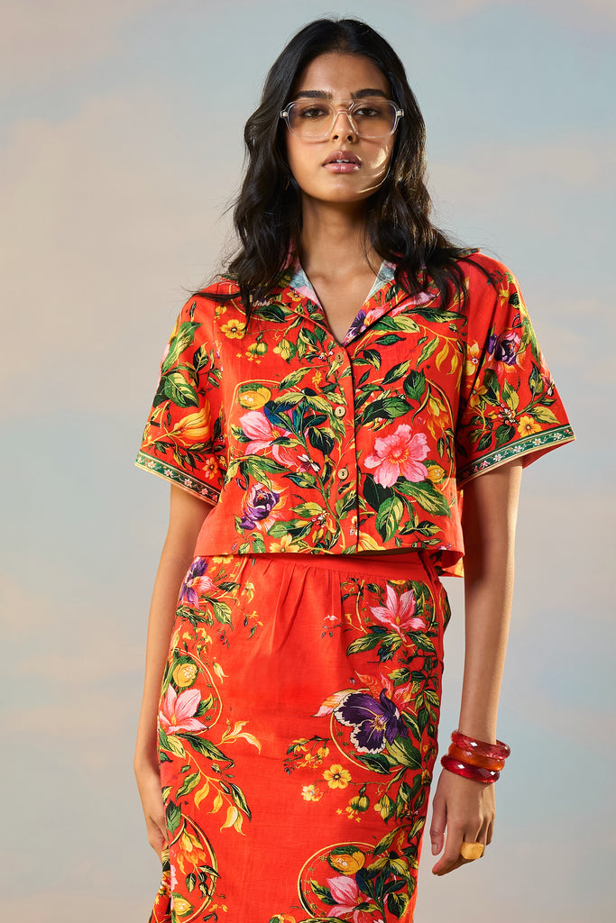 LINEN PLACED FLORAL PRINT SHIRT dash and dot
