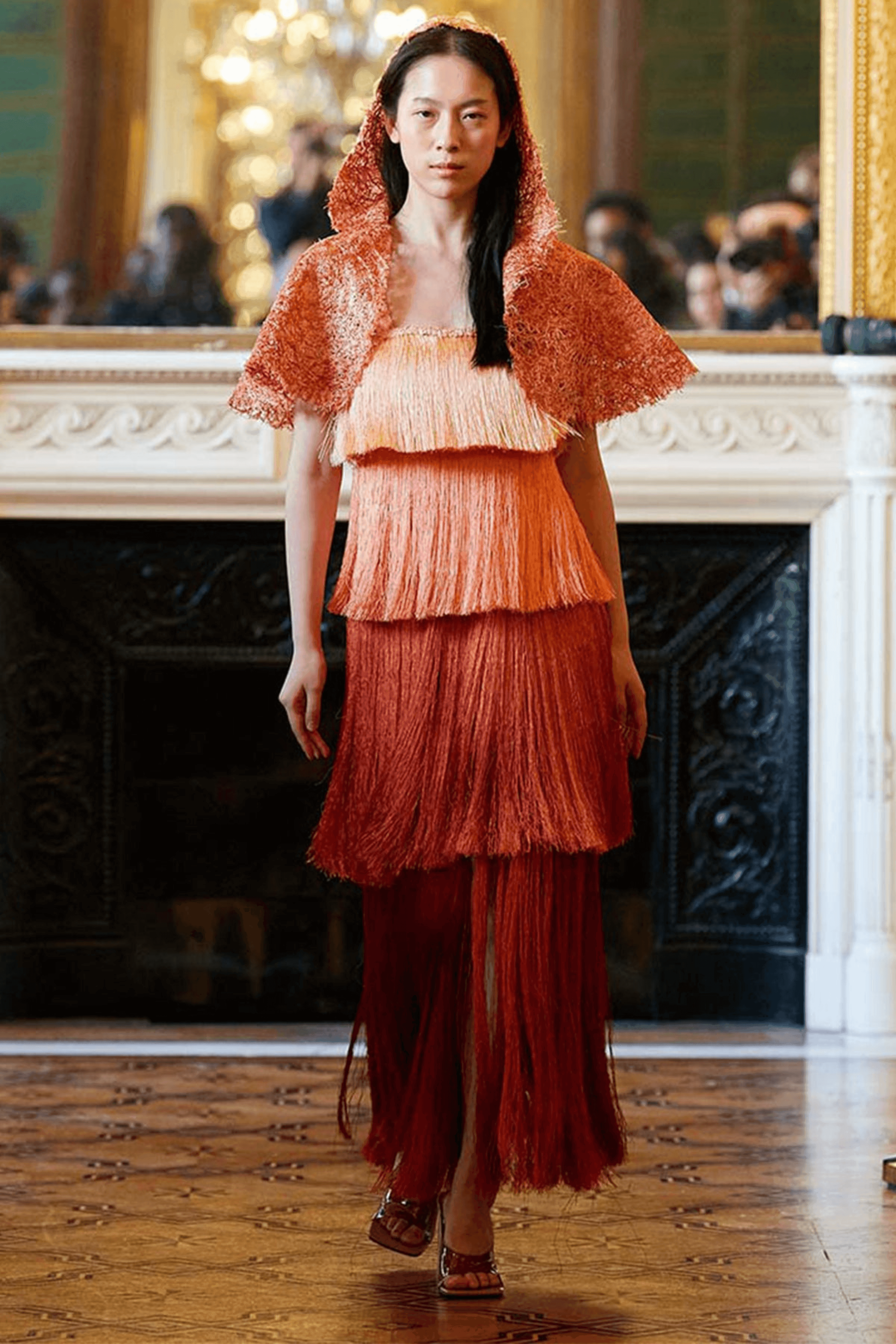 line and dot fringe dress OMBR FRINGE DRESS