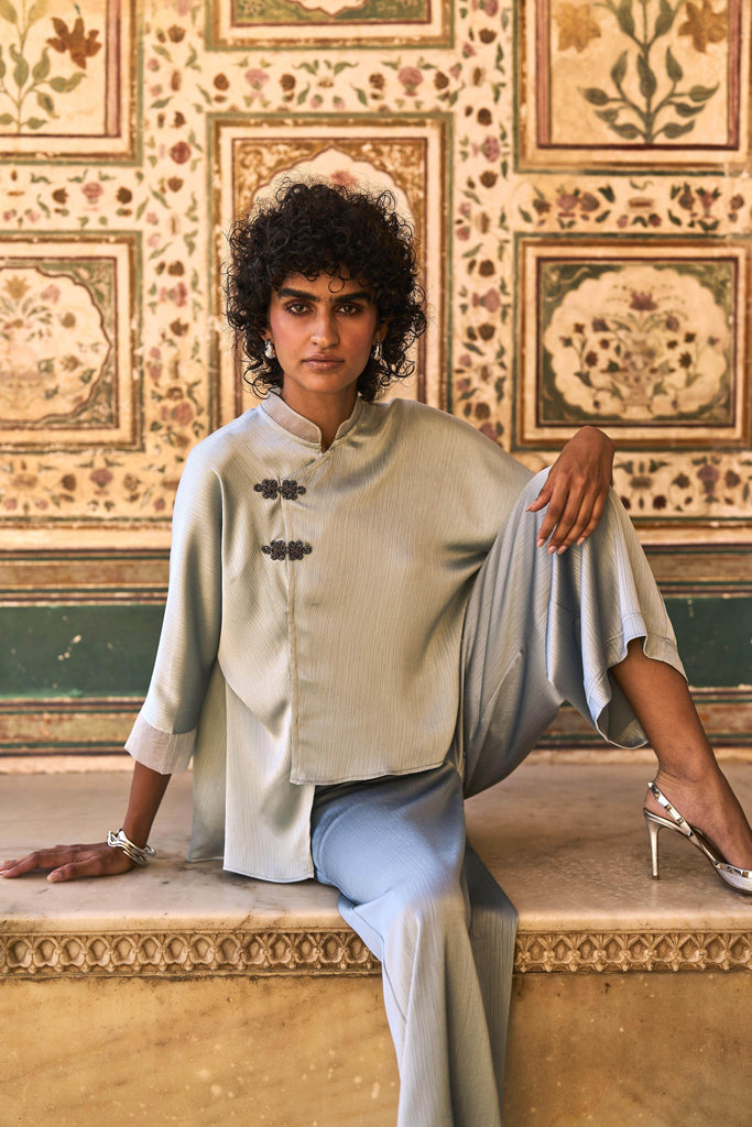 POWDER BLUE CRINKLE SATIN SET - dash and dot dash and dot