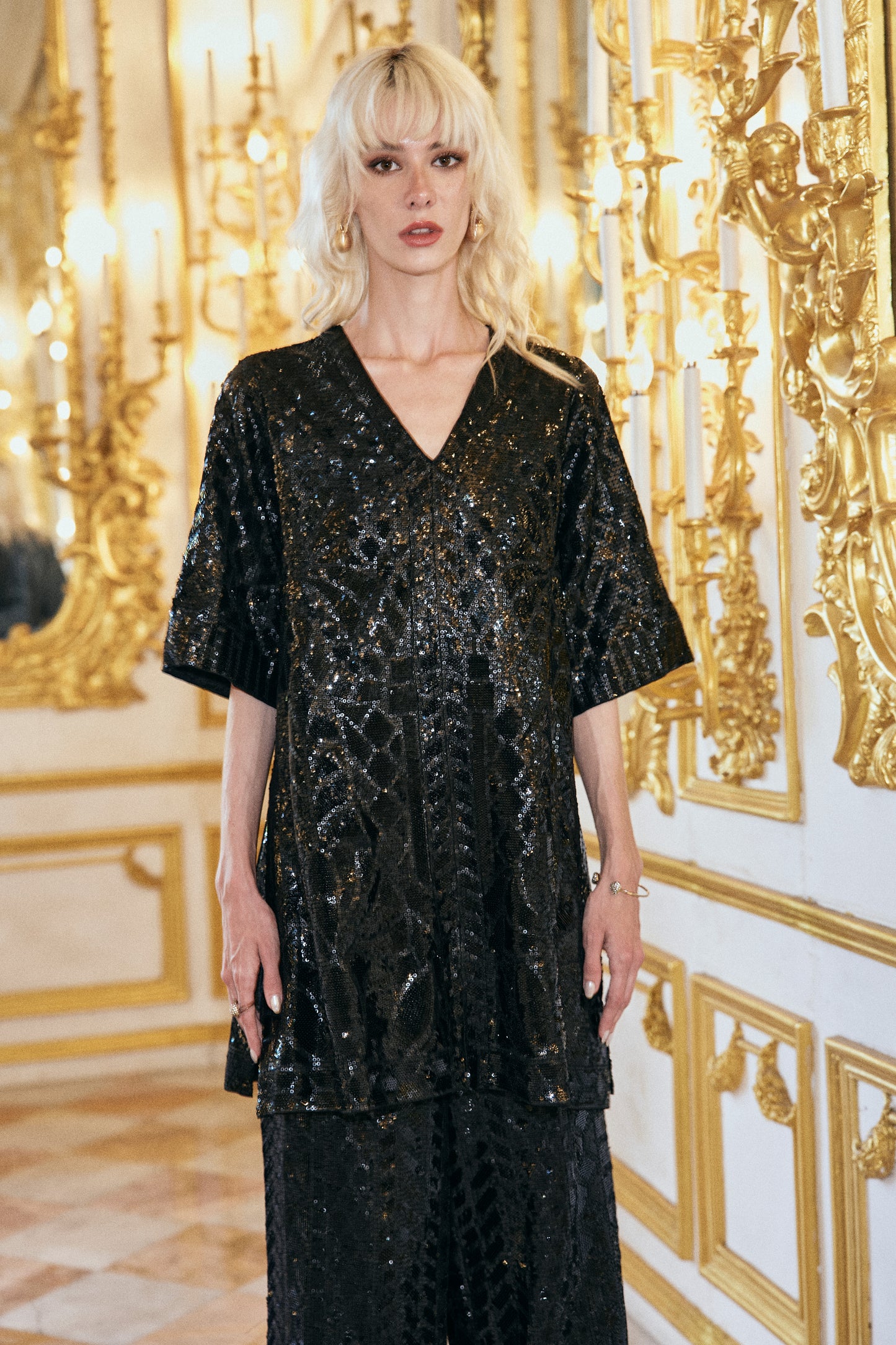 BLACK SEQUIN EMBROIDERED TOP