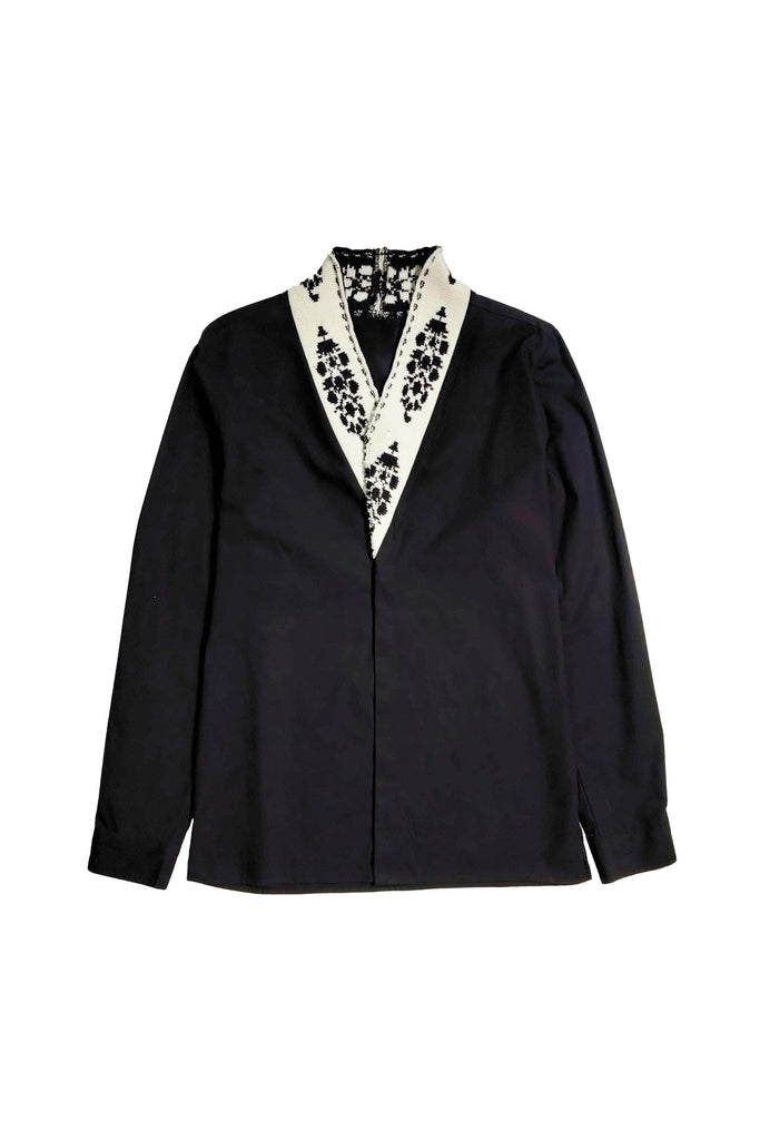 CONTRAST RIB SHAWL COLLAR SHIRT - dash and dot dash and dot