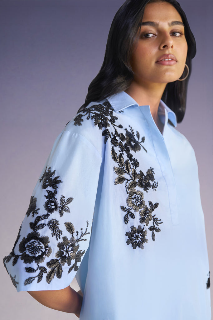 FLORAL BEAD EMBROIDERED SHIRT & PANT SET dash and dot