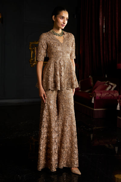 EMBROIDERED LACE FLARED PANT