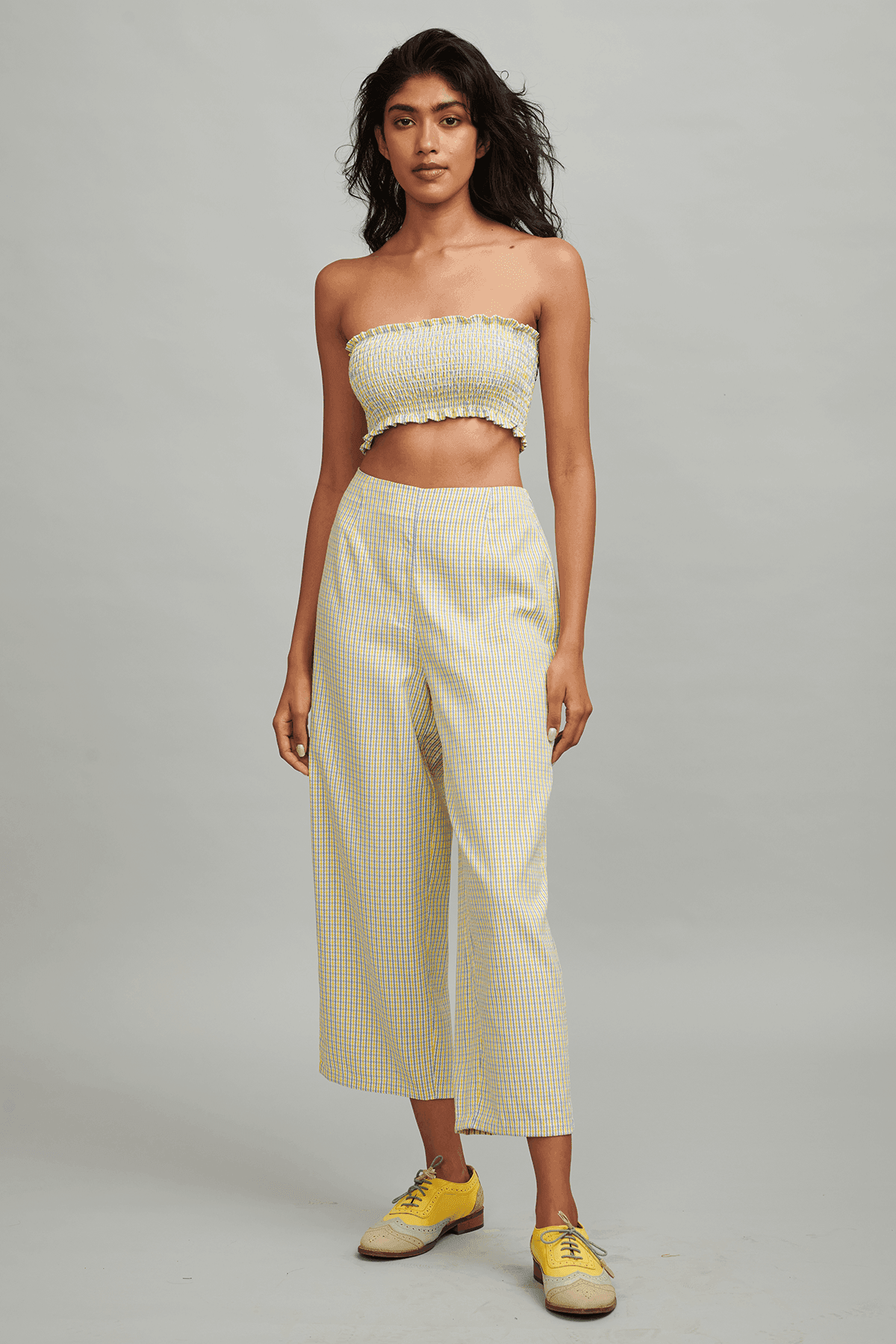 YELLOW BLUE CHECK BANDEAU - dash and dot