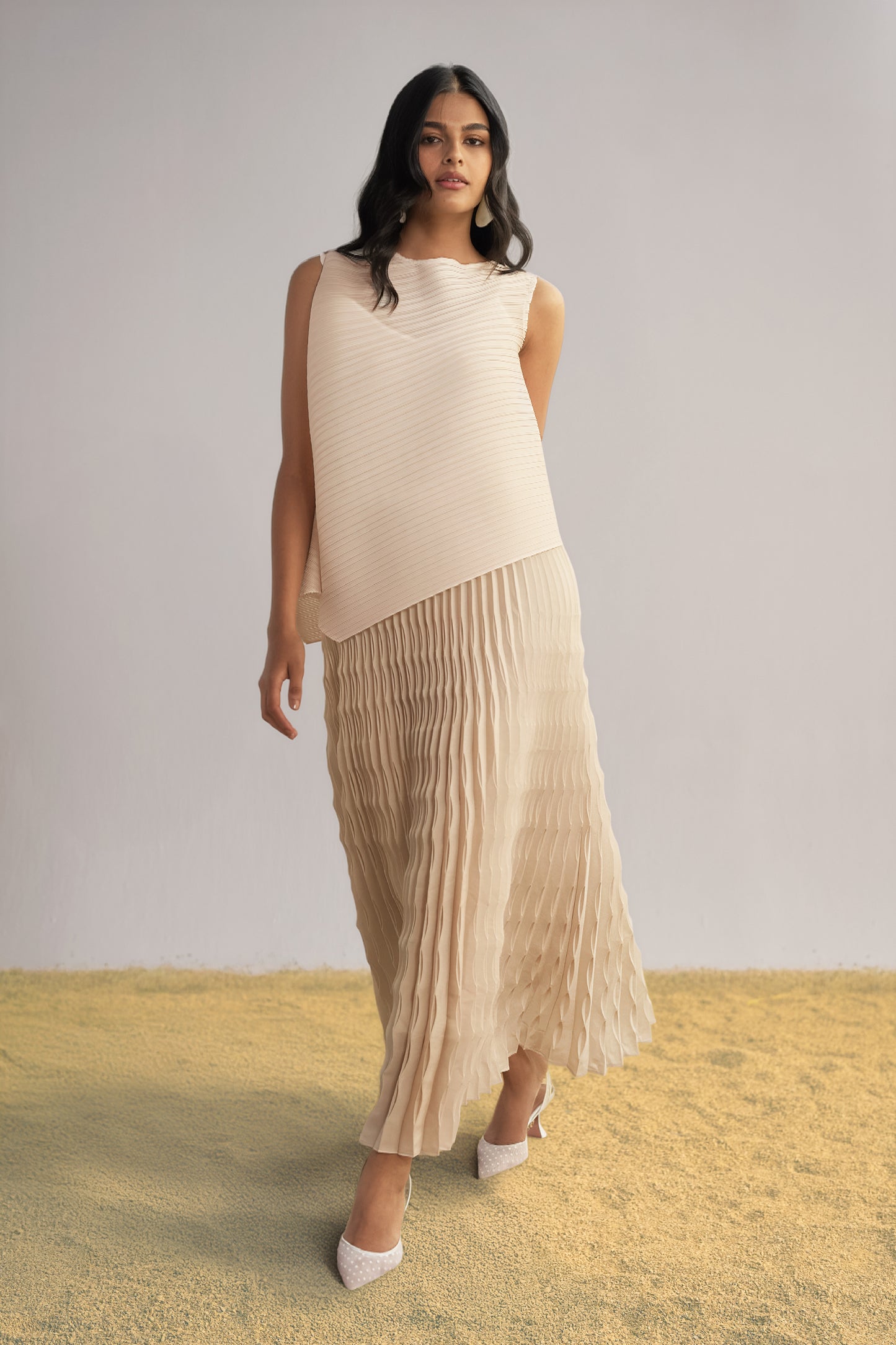 IRREGULAR PLEATED MAXI SKIRT