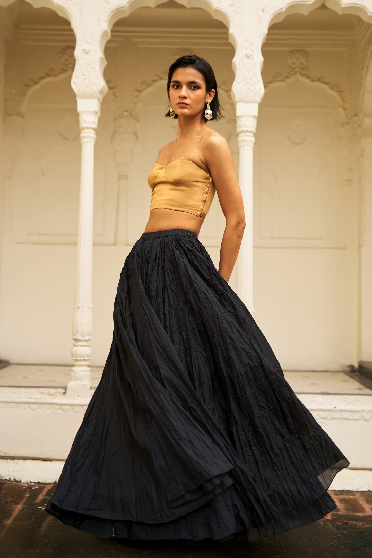 TISSUE BRALETTE AND CRUSHED SKIRT