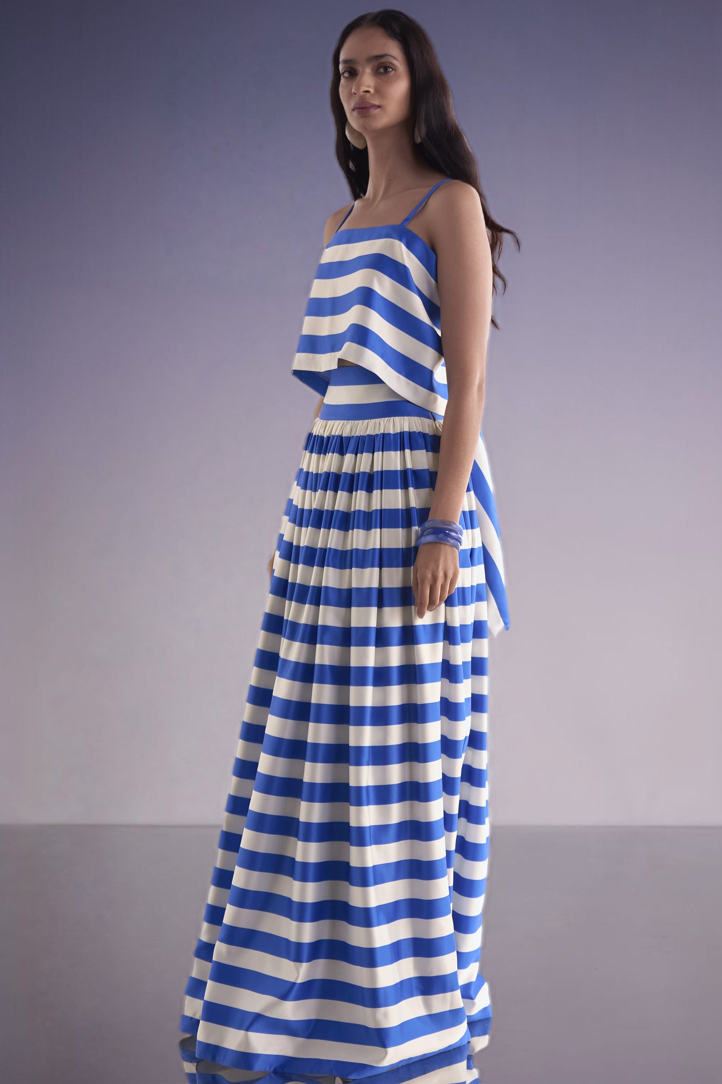 BACK KNOT DRAPED STRIPE TOP & MAXI SKIRT SET