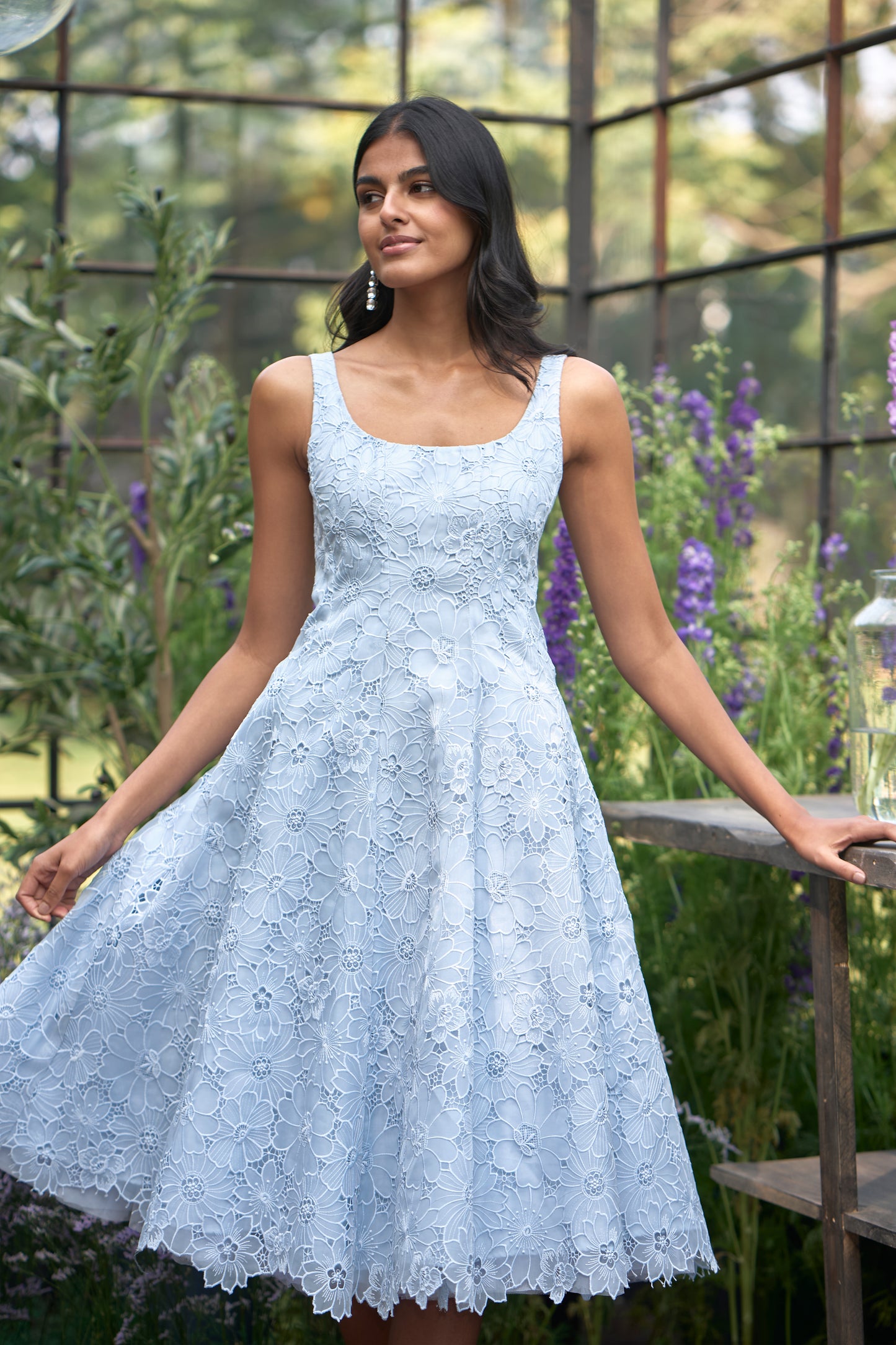 FLARED CUTWORK EMBROIDERED DRESS