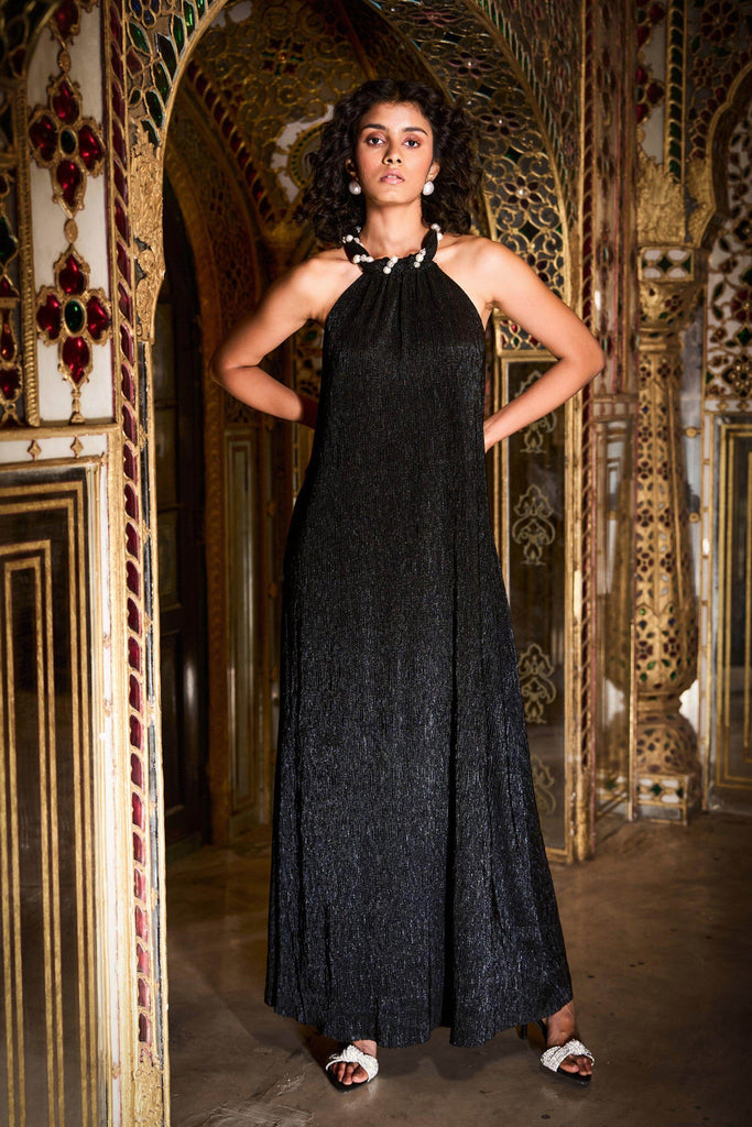 PLEATED PEARL NECK DRESS - dash and dot dash and dot