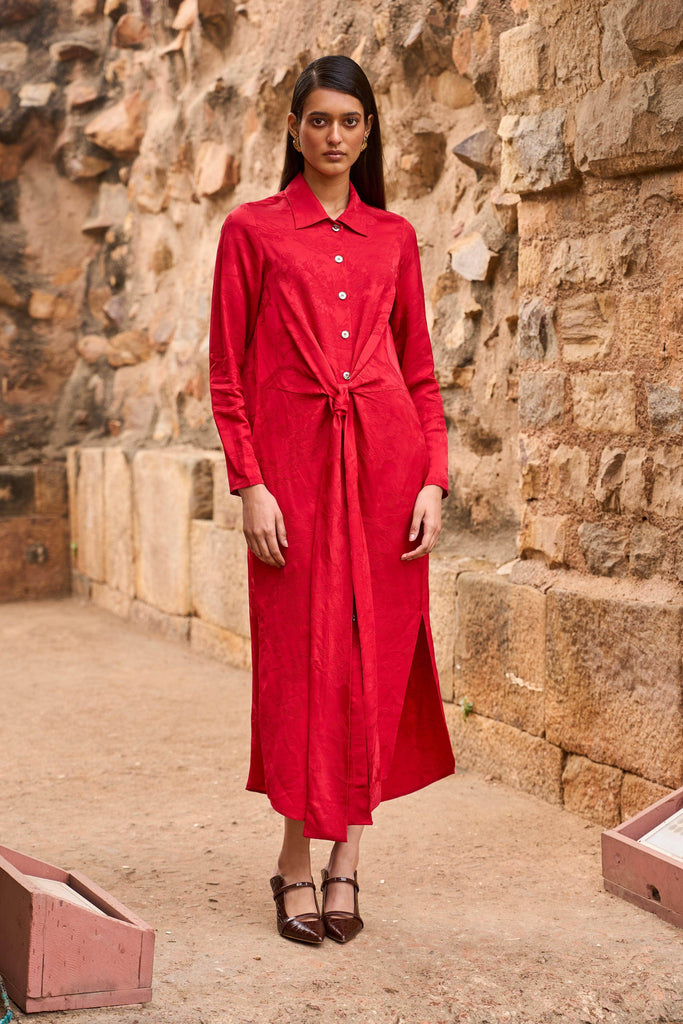 RED JACQUARD SHIRT DRESS - dash and dot dash and dot