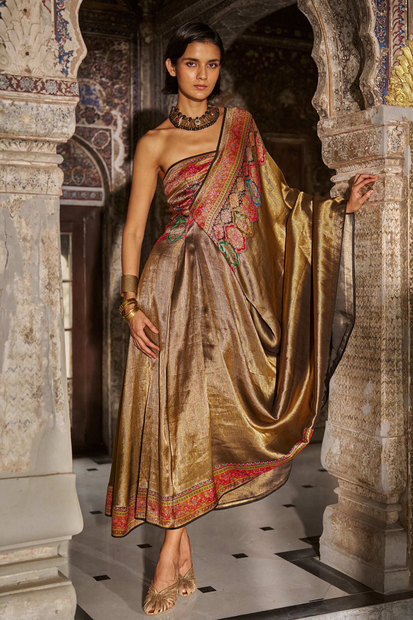 ONE-SHOULDER BENARES WEAVE GOWN