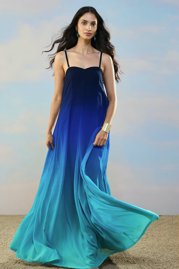 OFF-SHOULDER FLARED OMBRÉ GOWN dash and dot