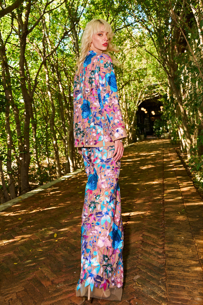 FLORAL EMBROIDERED FLARED PANT dash and dot