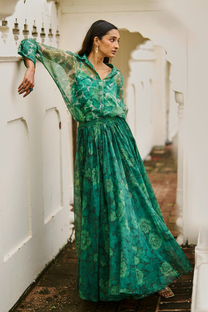 PRINTED ORGANZA MAXI SKIRT SET dash and dot