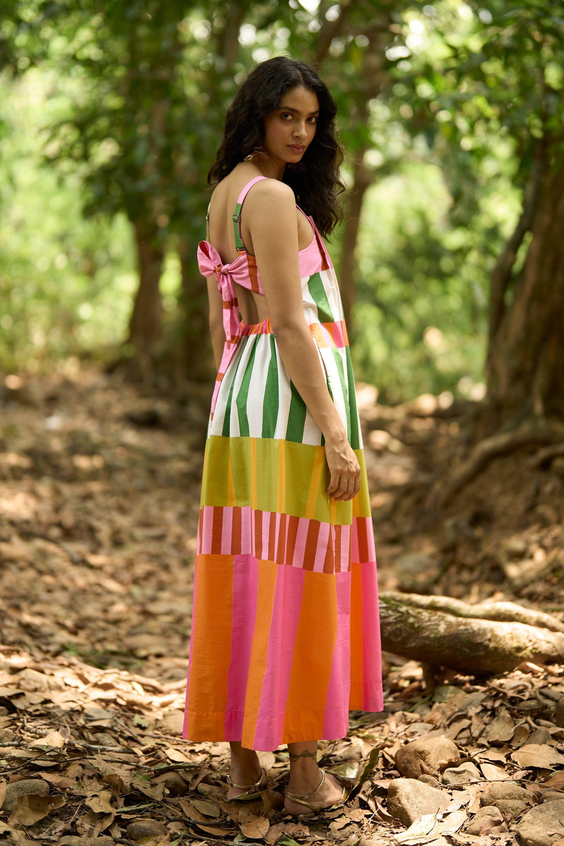 MULTI-STRIPE POPLIN MIDI - dash and dot