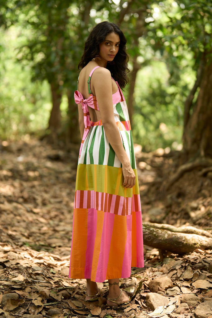 MULTI-STRIPE POPLIN MIDI - dash and dot dash and dot