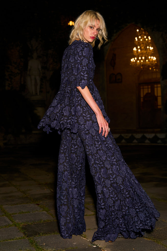 EMBROIDERED LACE PEPLUM TOP AND PANT SET dash and dot